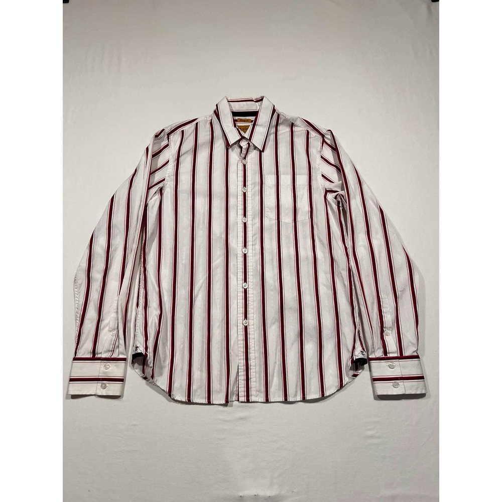 Trailer Vintage Fit Mens XL White Red Striped Cotton Button Down Long Sleeve